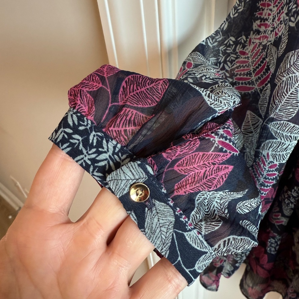 LOFT Navy and Magenta Floral Leafed Flounce Dress - Picture 6 of 8